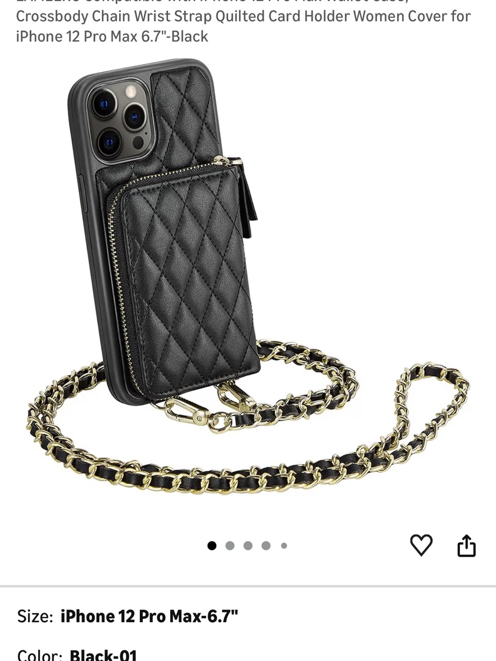 Quilted Crossbody Card Holder Phone Case for iPhone 12 Pro Max - Black and Cream